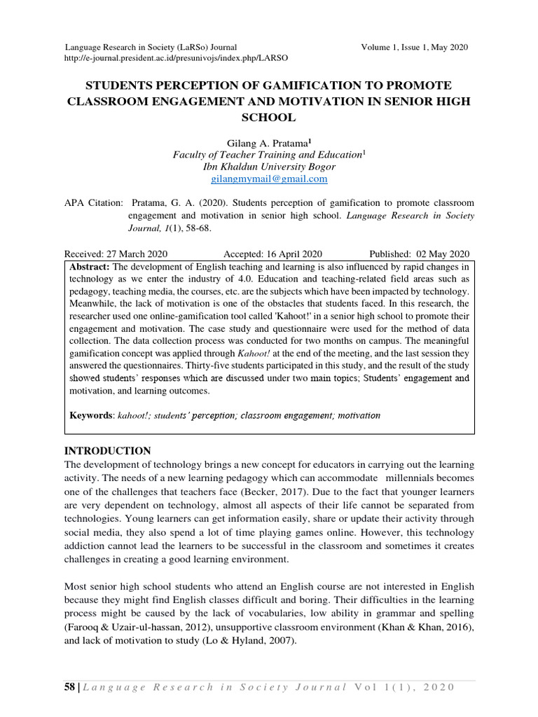 Students Perception of Gamification To P | PDF | Motivation | Motivational
