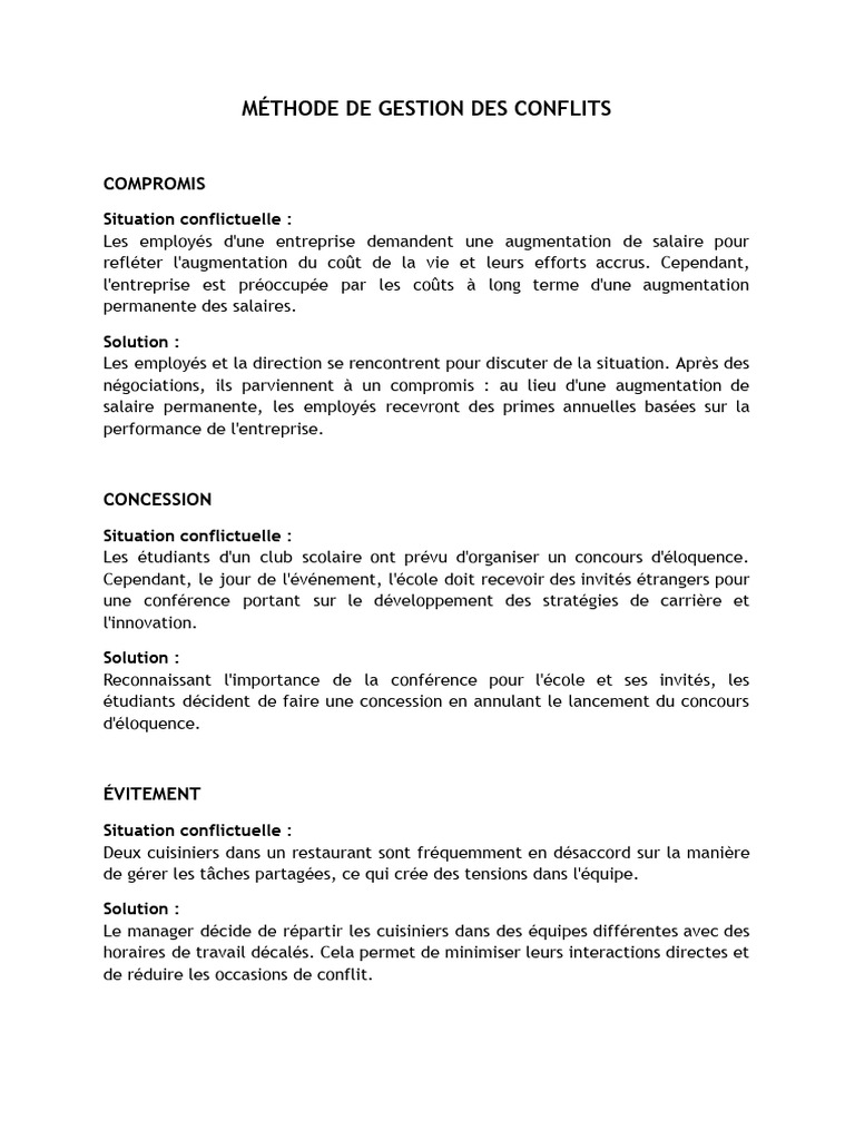 Méthodes de gestion des conflits en entreprise | PDF | Résolution de ...