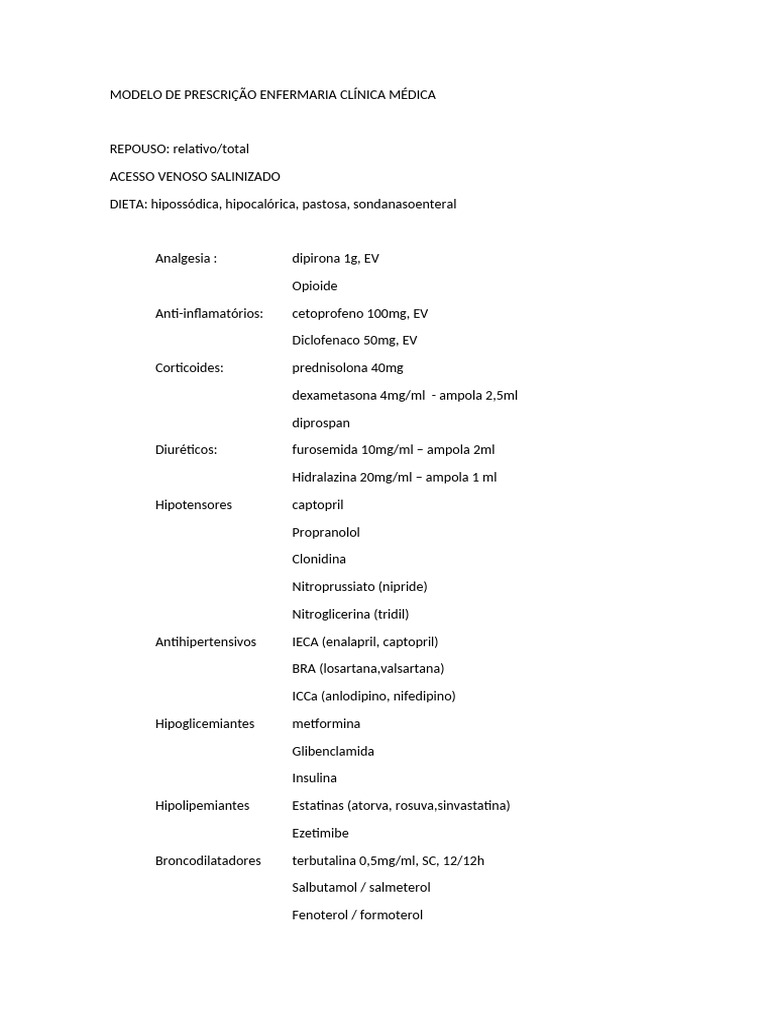 Modelo de Prescrição Médica Enfermaria | PDF | Drogas | Drogas que agem ...