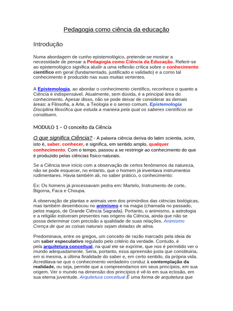 Pedagogia e Epistemologia na Educação | PDF | Science | Conhecimento