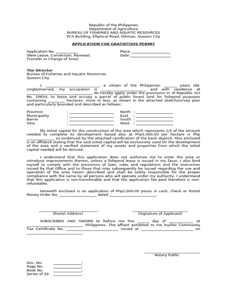 Gratuitous permit pdf affidavit
