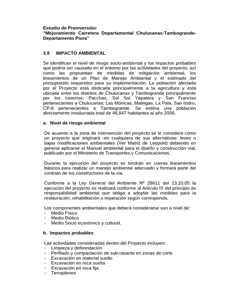 Impacto Ambiental en Carretera Piura | PDF | Entorno natural | Agua