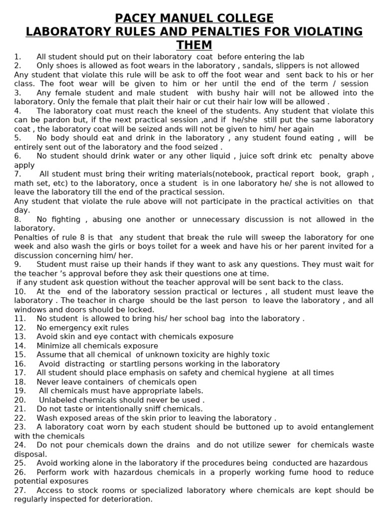 Laboratory Rules and Penalties Guide | PDF | Laboratories | Safety