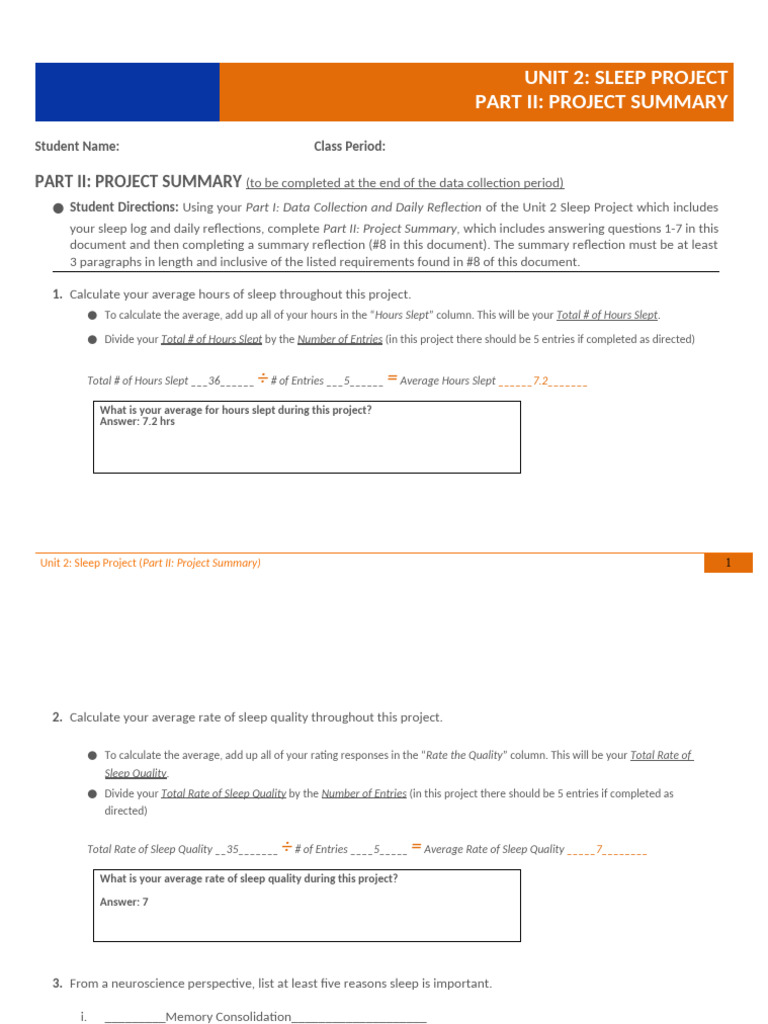 Unit 2 Sleep Project - Part II Project Summary | PDF | Sleep | Mood ...