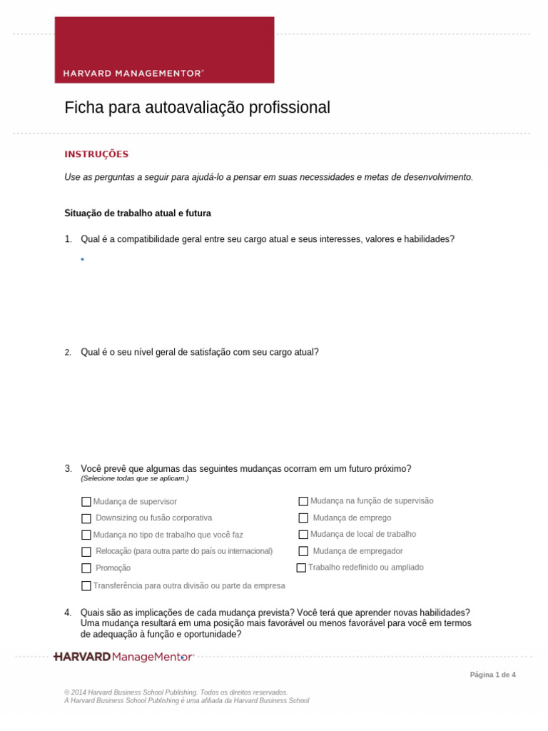 Autoavaliação Profissional: Metas e Habilidades | PDF