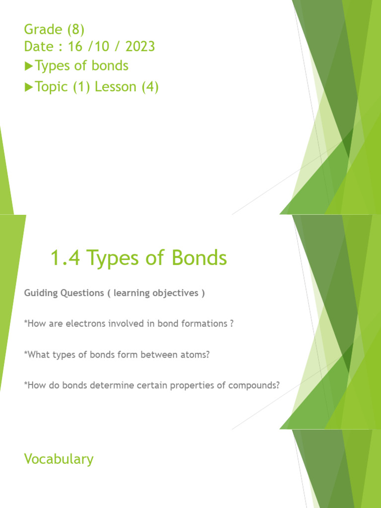 Types of Chemical Bonds for Grade 8 | PDF | Ion | Chemical Bond