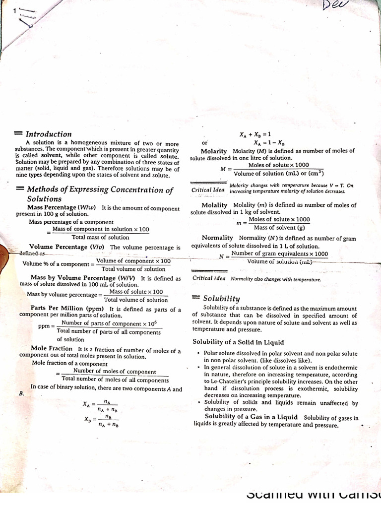 Solutions Notes Chem | PDF