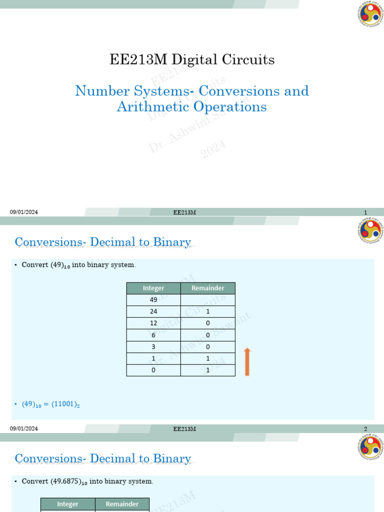 Lec04 Number Systems Conversions | PDF | Subtraction | Numbers