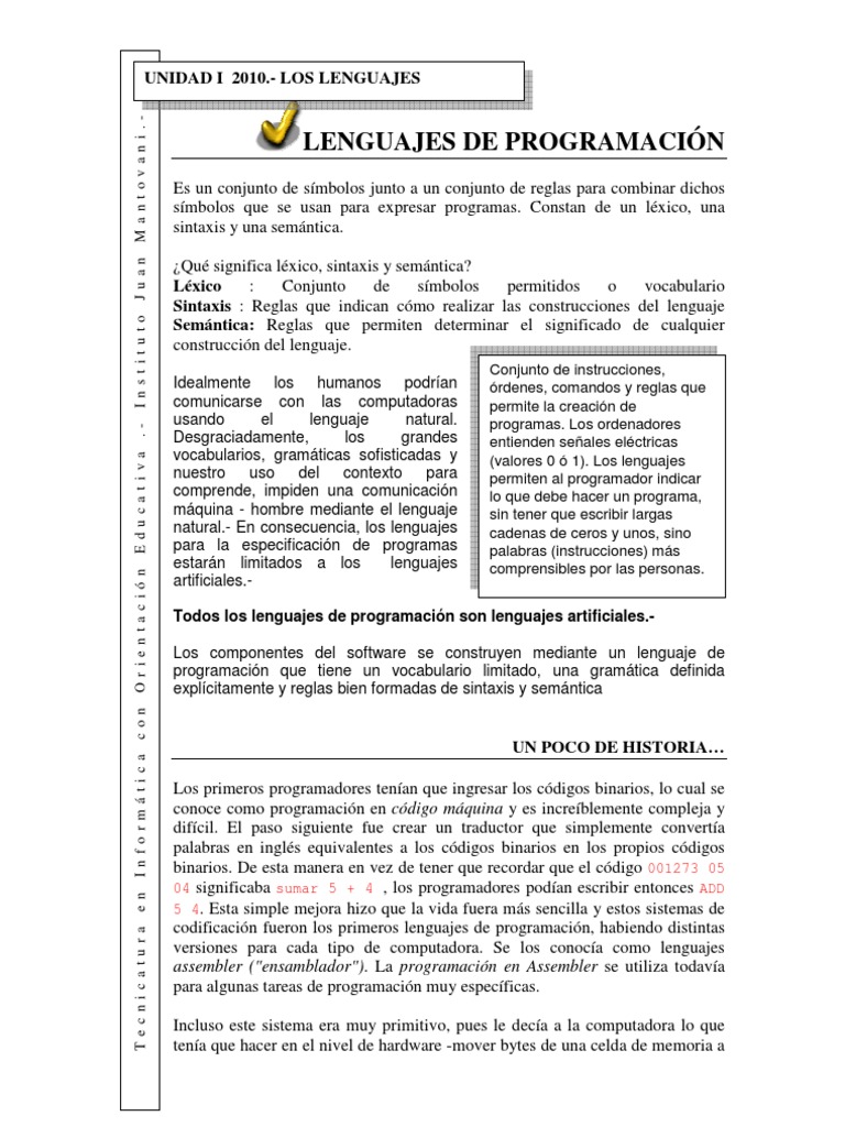Lenguajes de Programación U1 | PDF | Lenguaje de programación ...