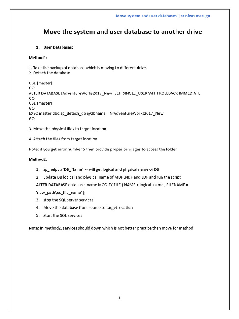 Move The System and User Database To Another Drive | PDF | Databases ...