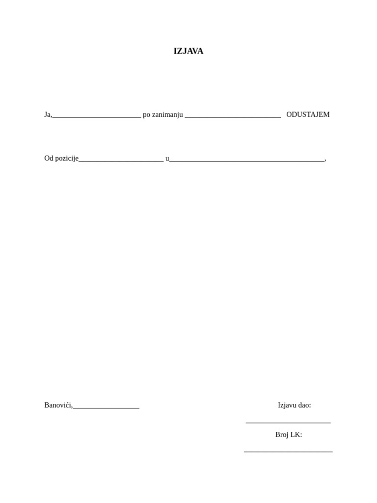 IZJAVA POZICIJE | PDF