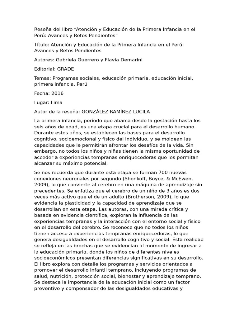 Educación Integral en la Primera Infancia | PDF | Educación de la ...