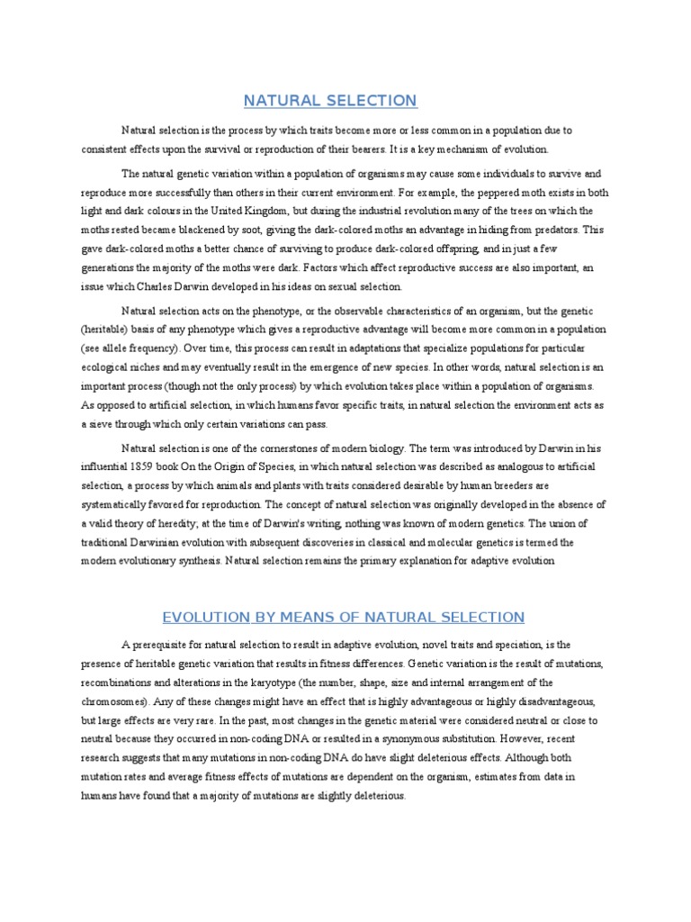 E Volution by Means of Natural Selection | PDF | Natural Selection ...