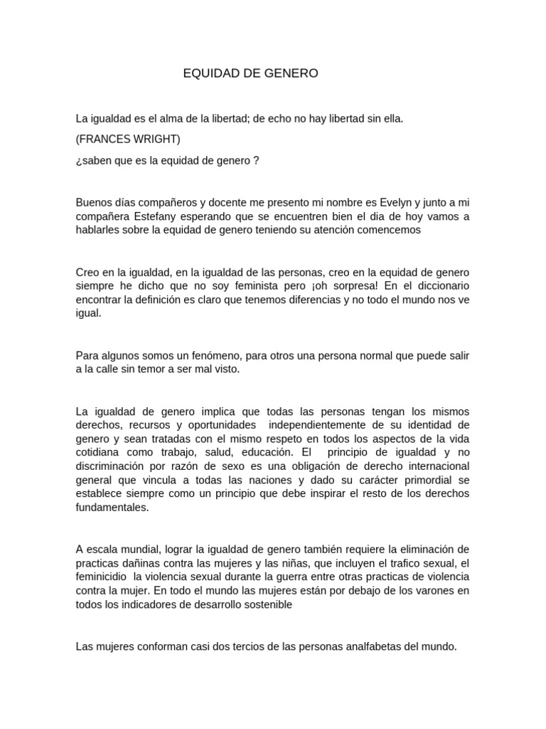 Equidad de Genero | PDF | Estudios de género | Igualdad de género