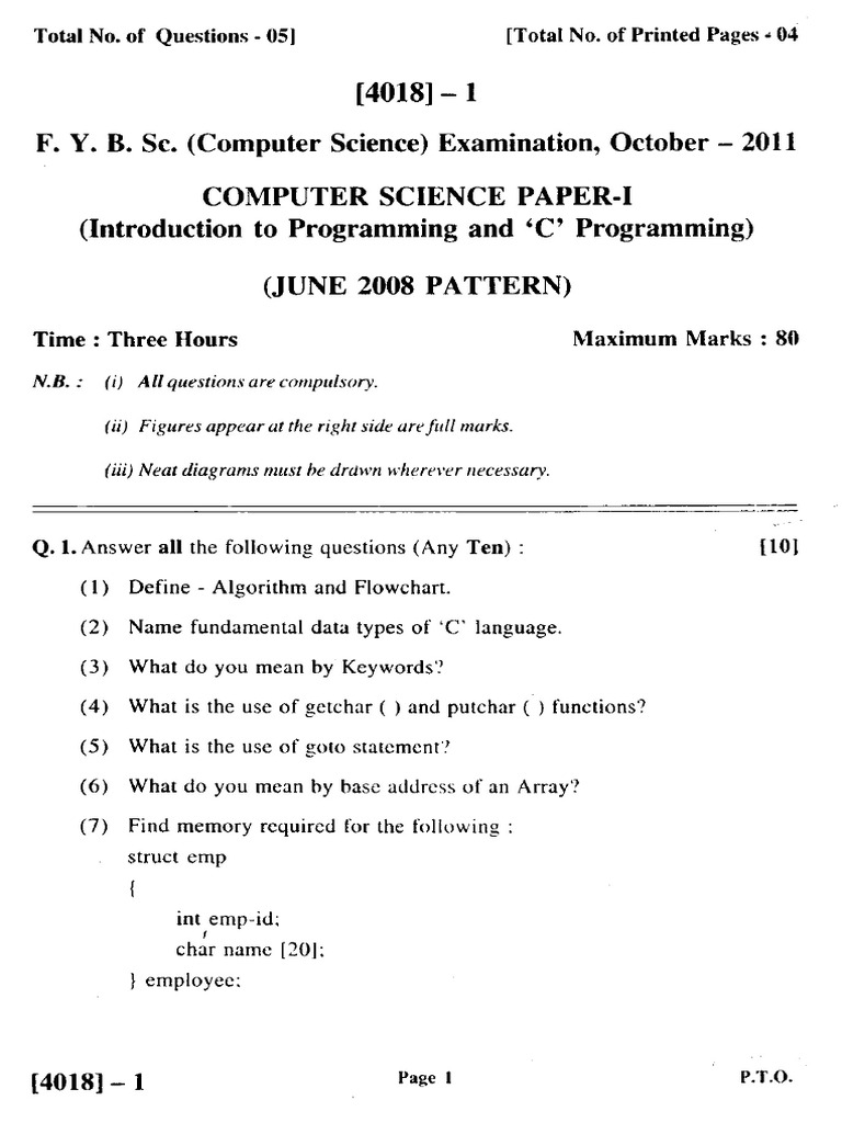 Fy BSC Computer Science Oct2011 | PDF