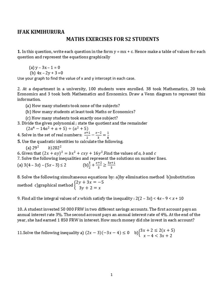 Maths Exercises for S2 Students | PDF