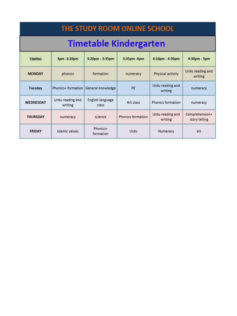 Kinder YAGarten Time Table | PDF