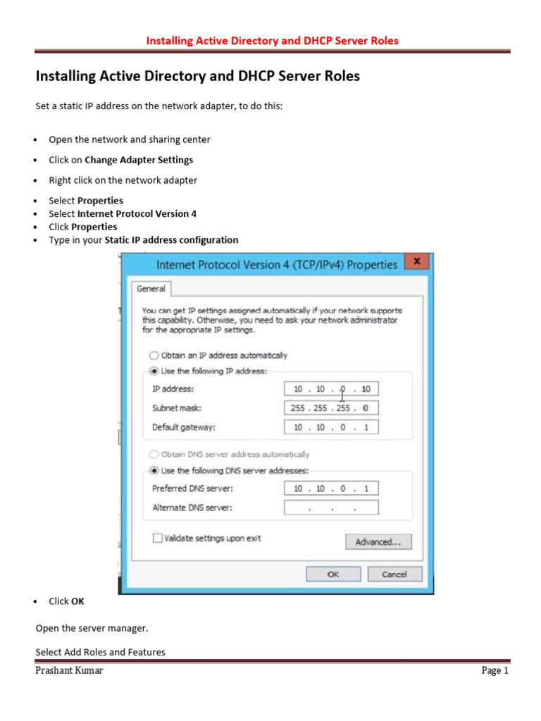 Installing Active Directory and DHCP Server Roles | PDF | Ip Address ...