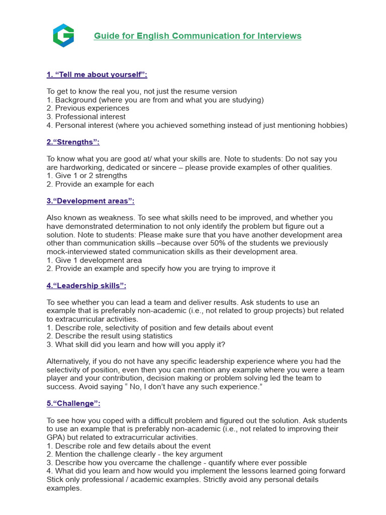 English Interview Communication Guide | PDF | Efficient Energy Use ...