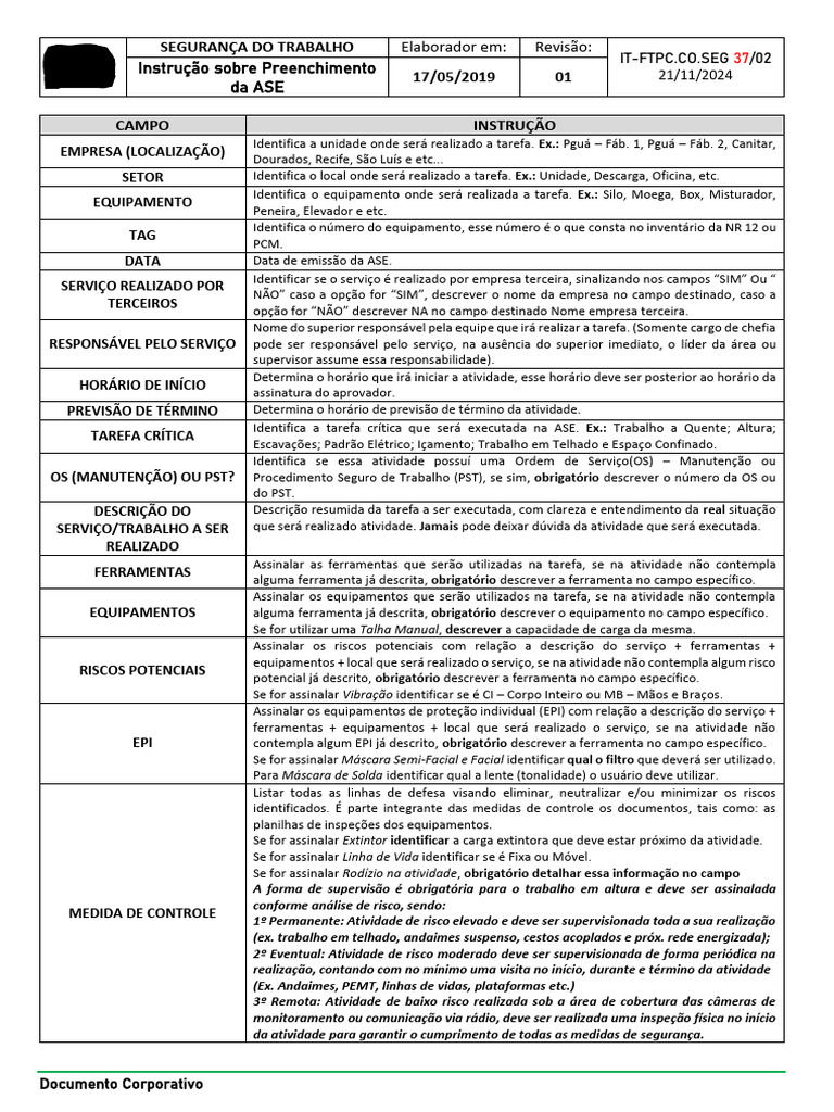 Instruções para Preenchimento da ASE | PDF