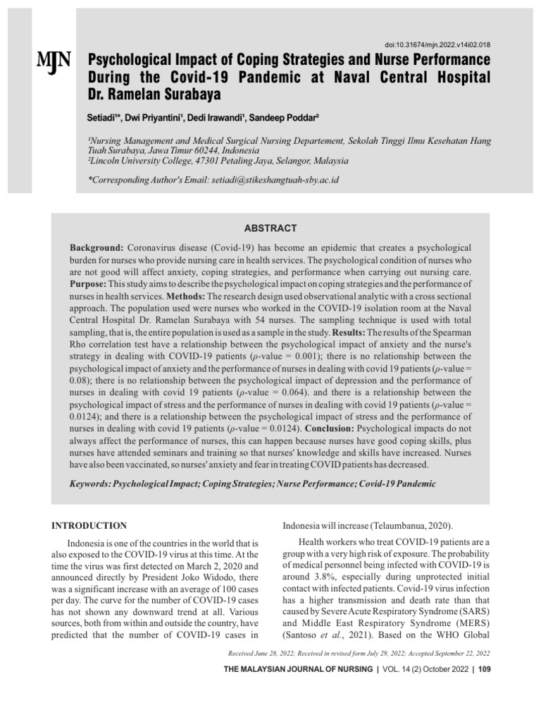 Psychological Impact on Nurses During COVID-19 | PDF | Nursing ...