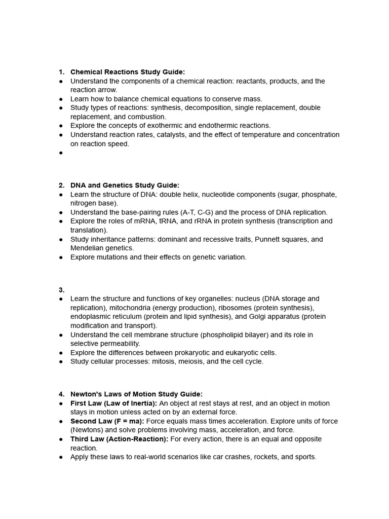 Science Study Guides Overview | PDF | Cell (Biology) | Chemical Reactions