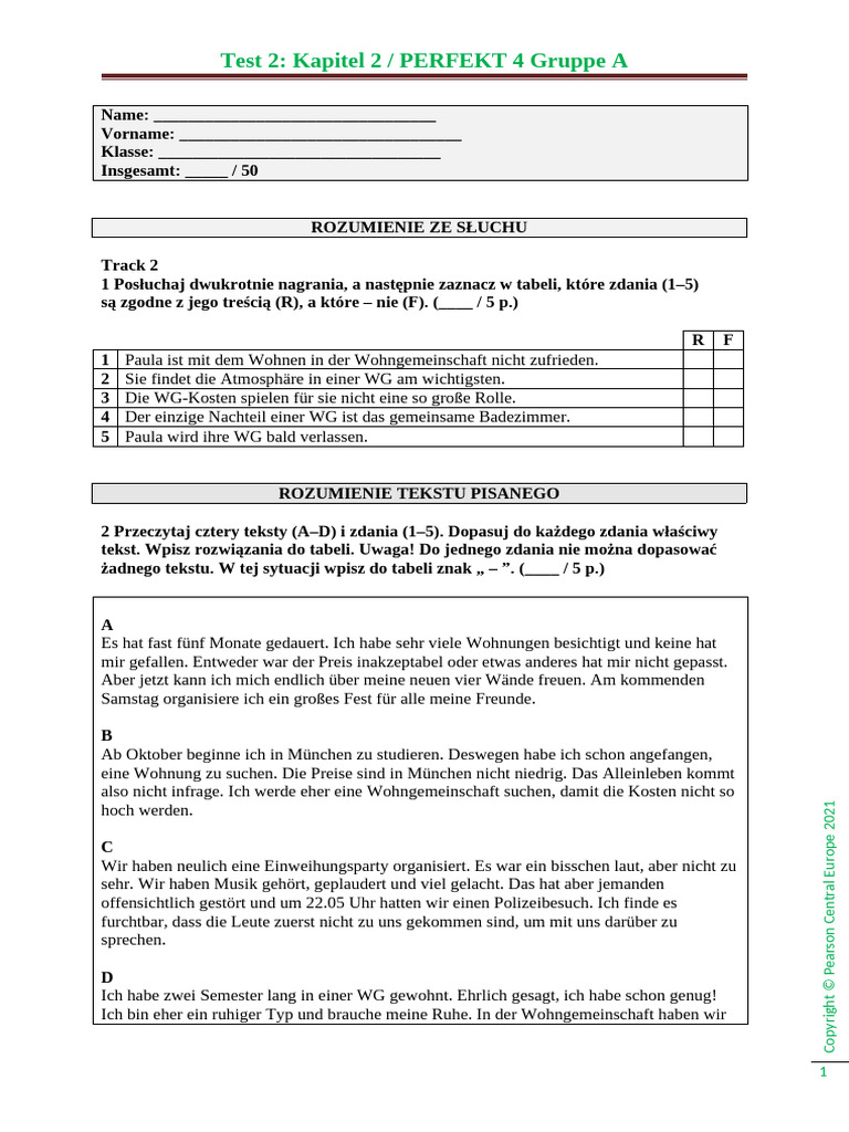 PERFEKT - 4 - Test 2 - K2 - A | PDF