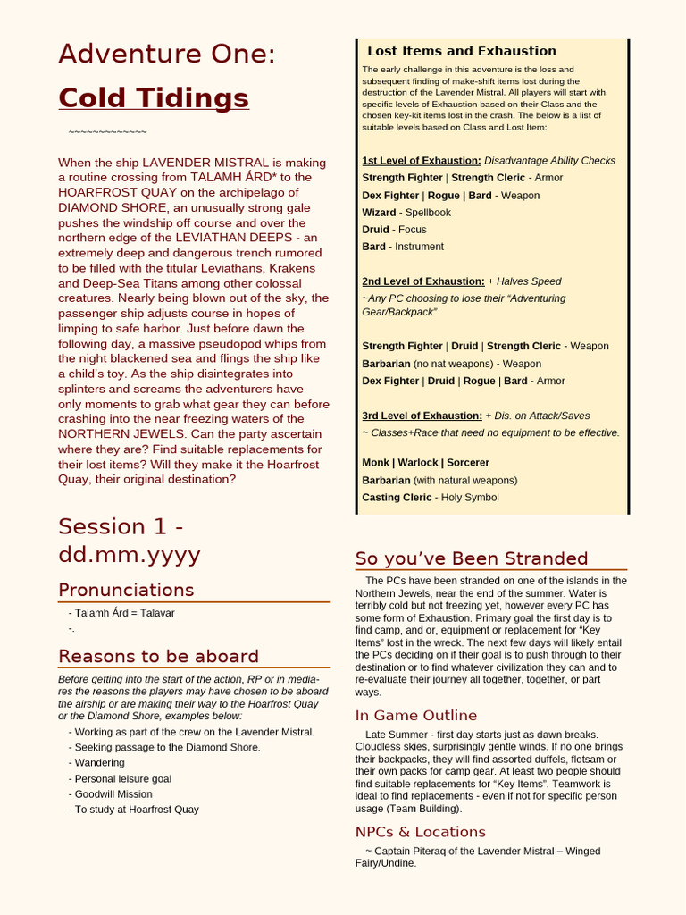 First Session First Adventure - Loose Formatting | PDF | Dragon