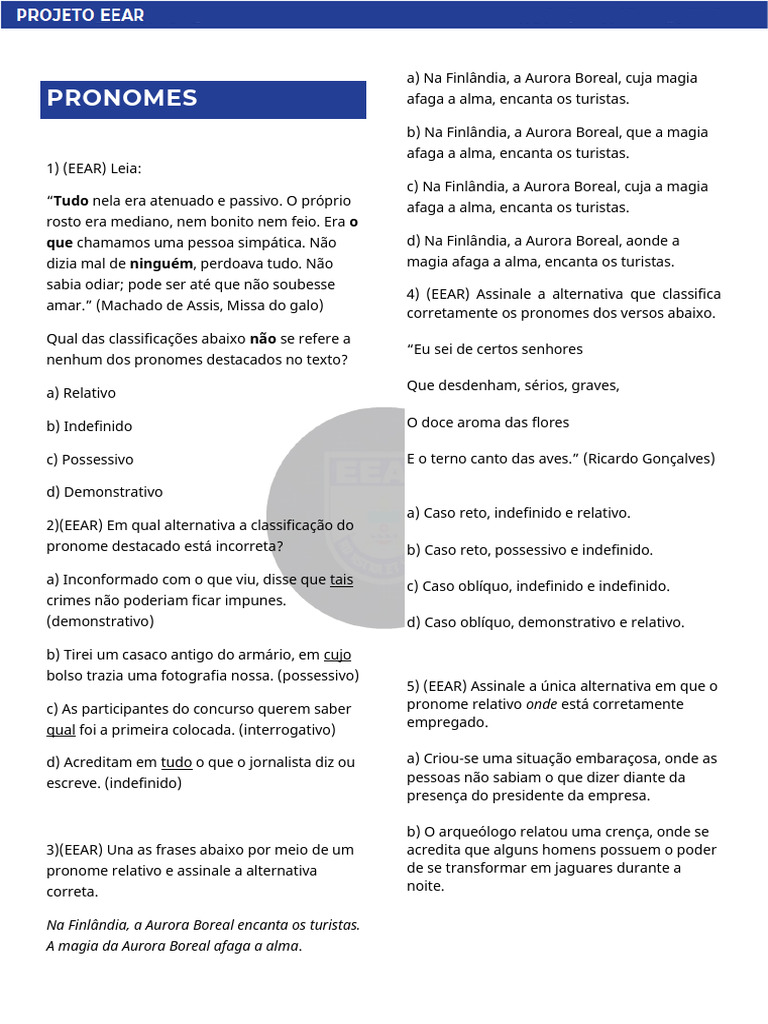 Classificação e Uso de Pronomes em Português | PDF | Pronome | Assunto ...