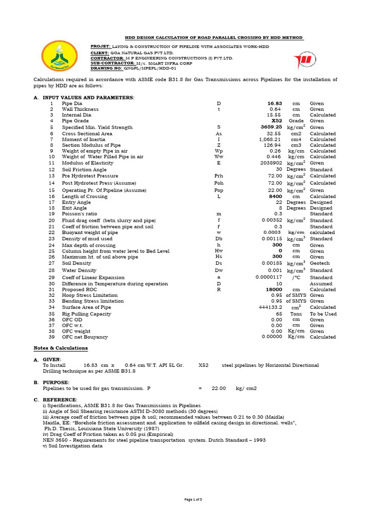 HDD Pipeline Design Calculations | PDF | Bending | Stress (Mechanics)