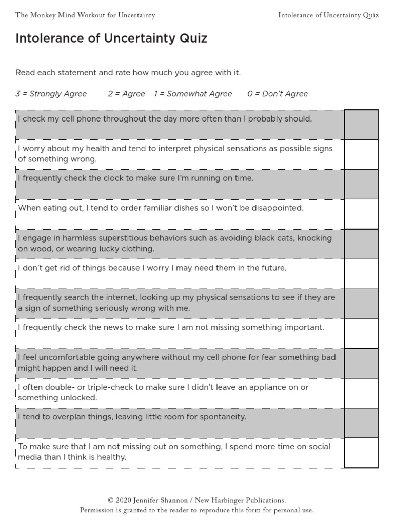 Intolerance of Uncertainty Quiz | PDF | Psychology | Behavioural Sciences