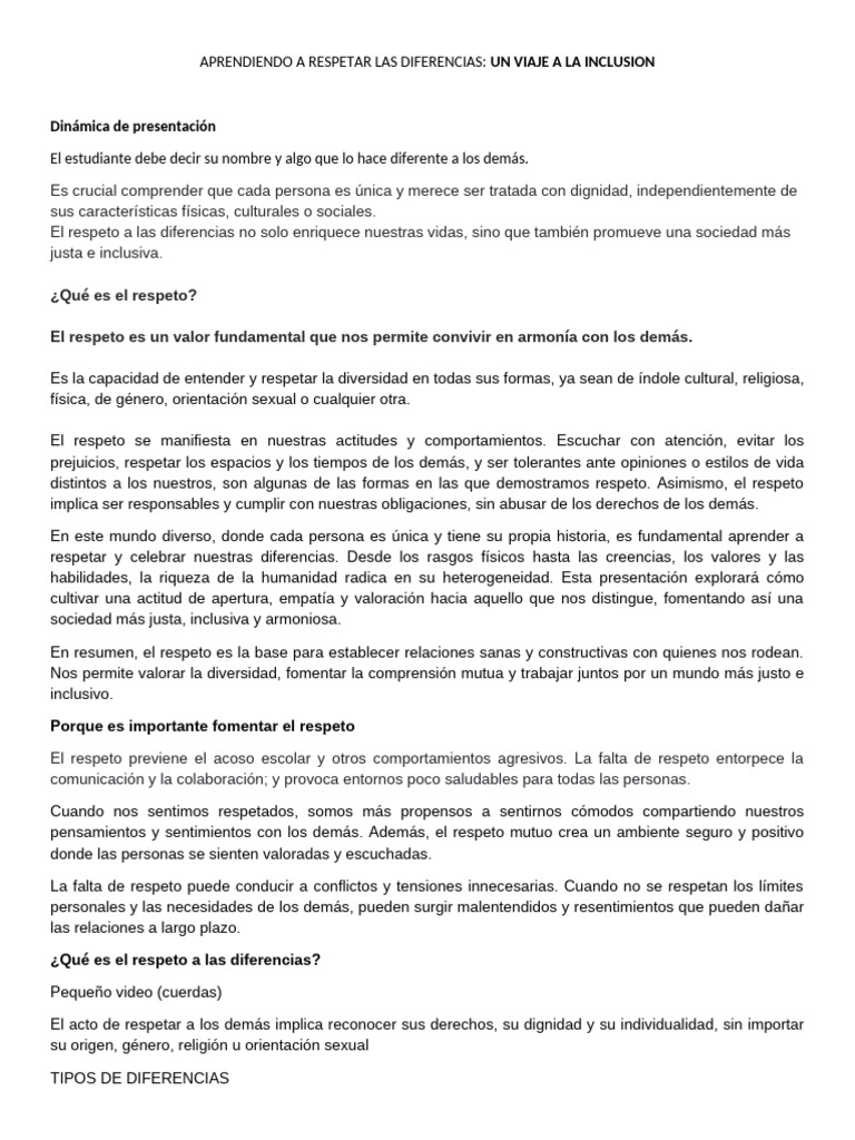 Fomentando el Respeto a las Diferencias | PDF | Tolerancia | Prejuicios