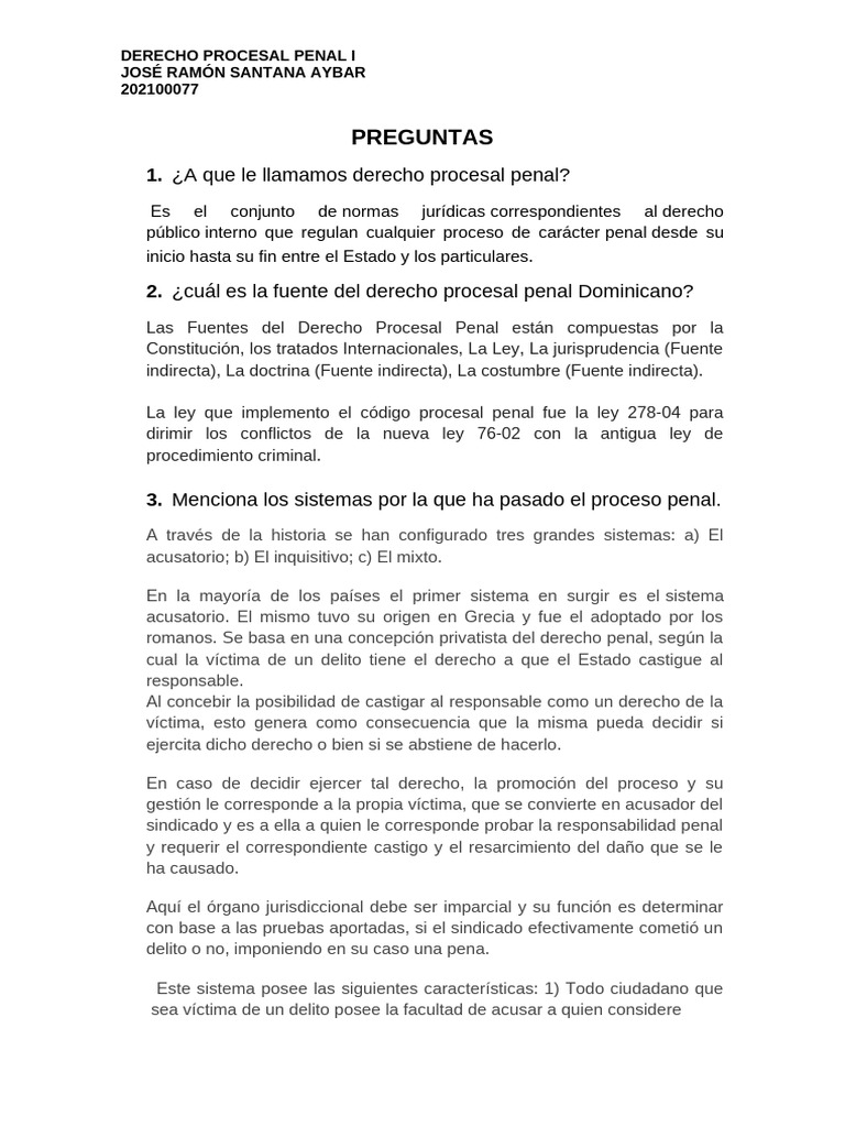Derecho Procesal Penal I Preguntas | PDF | Ley procesal | Debido al proceso
