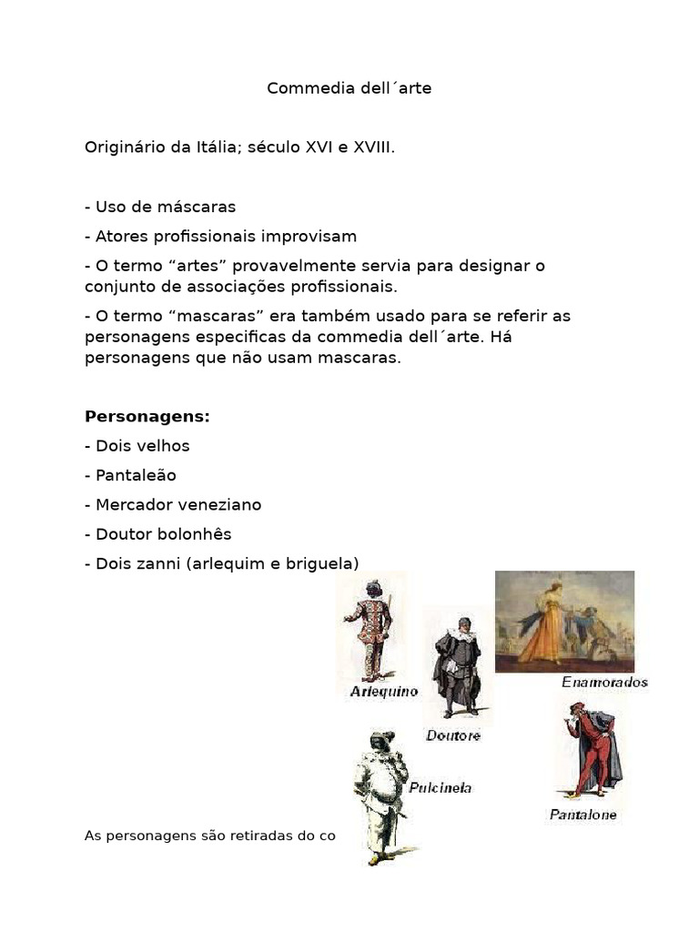 Commedia dell'Arte: Improvisação e Máscaras | PDF