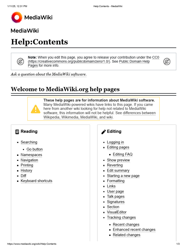 Help - Contents - MediaWiki | PDF | Wiki | World Wide Web