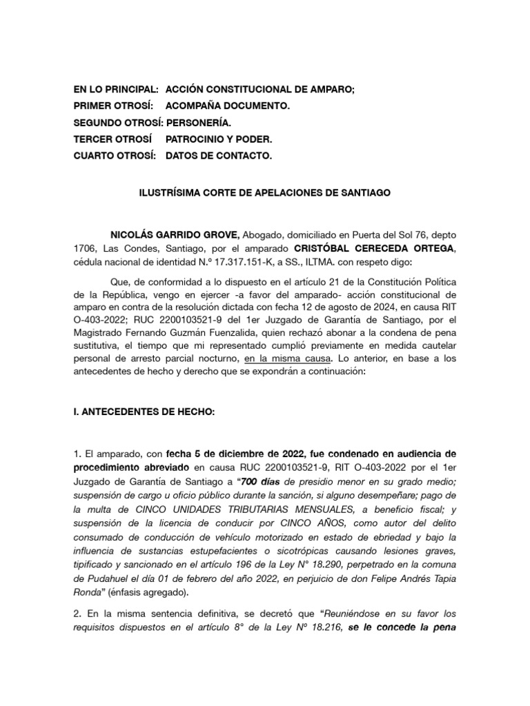 Amparo Constitucional en Caso de Pena Sustitutiva | PDF | Habeas corpus ...