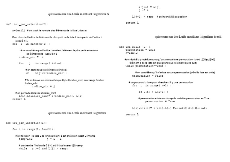 Algorithmes de tri en Python corrigés | PDF | Mathématiques appliqués ...