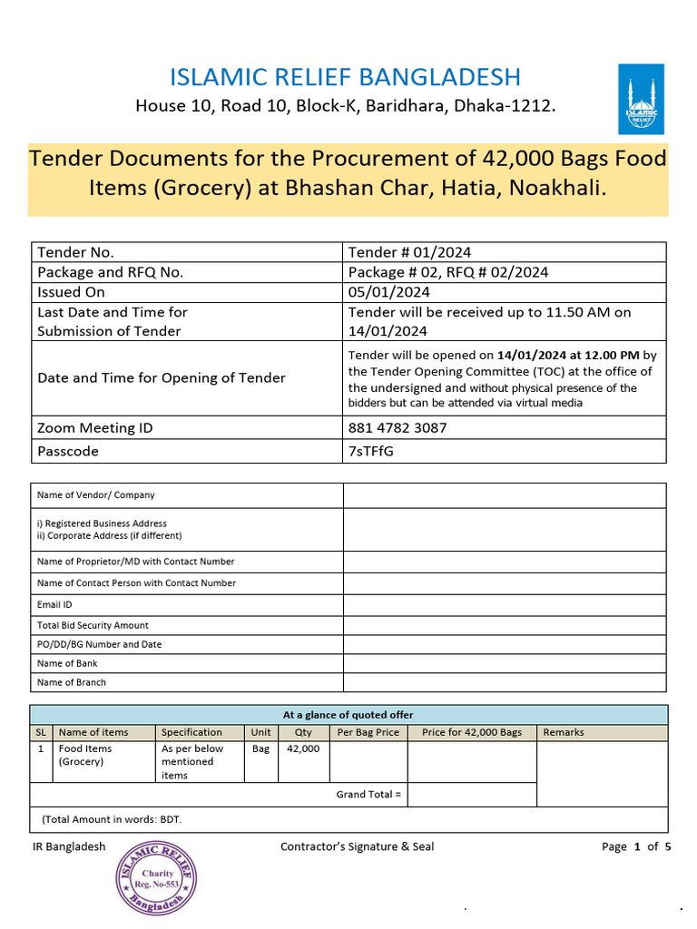 Tender for 42,000 Grocery Bags in Bangladesh | PDF | Value Added Tax