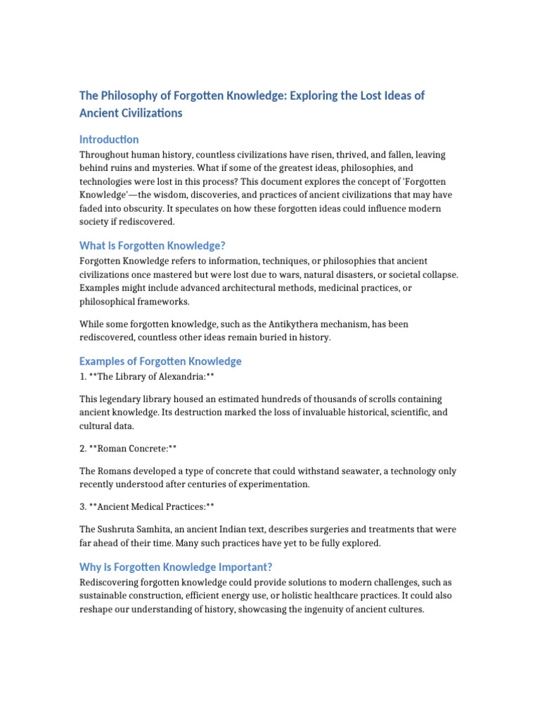 Philosophy of Forgotten Knowledge | PDF | Knowledge | Civilization