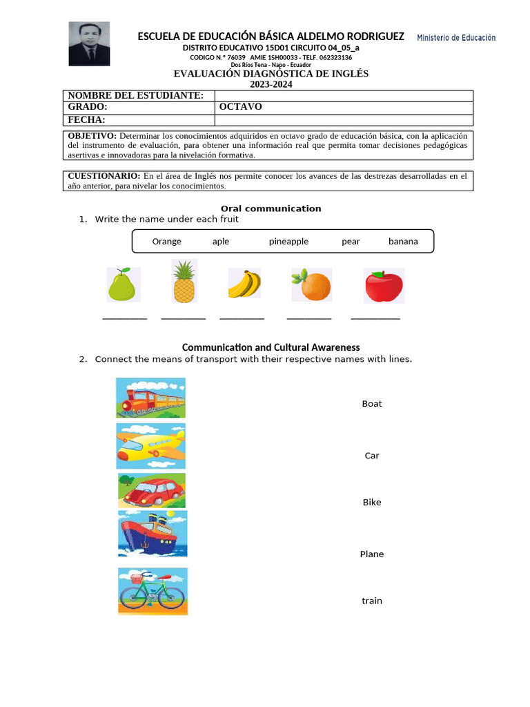 Eval - Diag - de Ingles 8vo | PDF | Aprendizaje