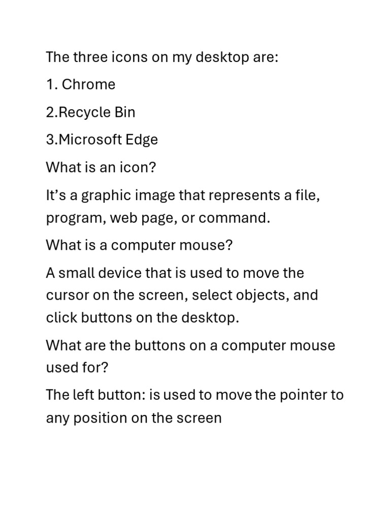 Understanding Desktop Icons and Mouse Functions | PDF