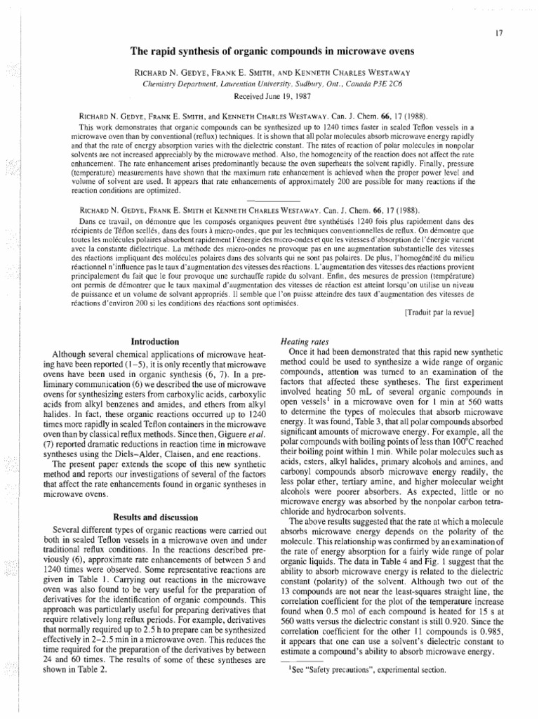 The Rapid Synthesis of Organic Compounds in Microwave Ovens | PDF ...