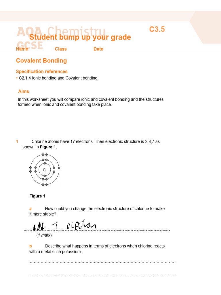 Chemistry Bonding Worksheet | PDF | Chemical Bond | Covalent Bond