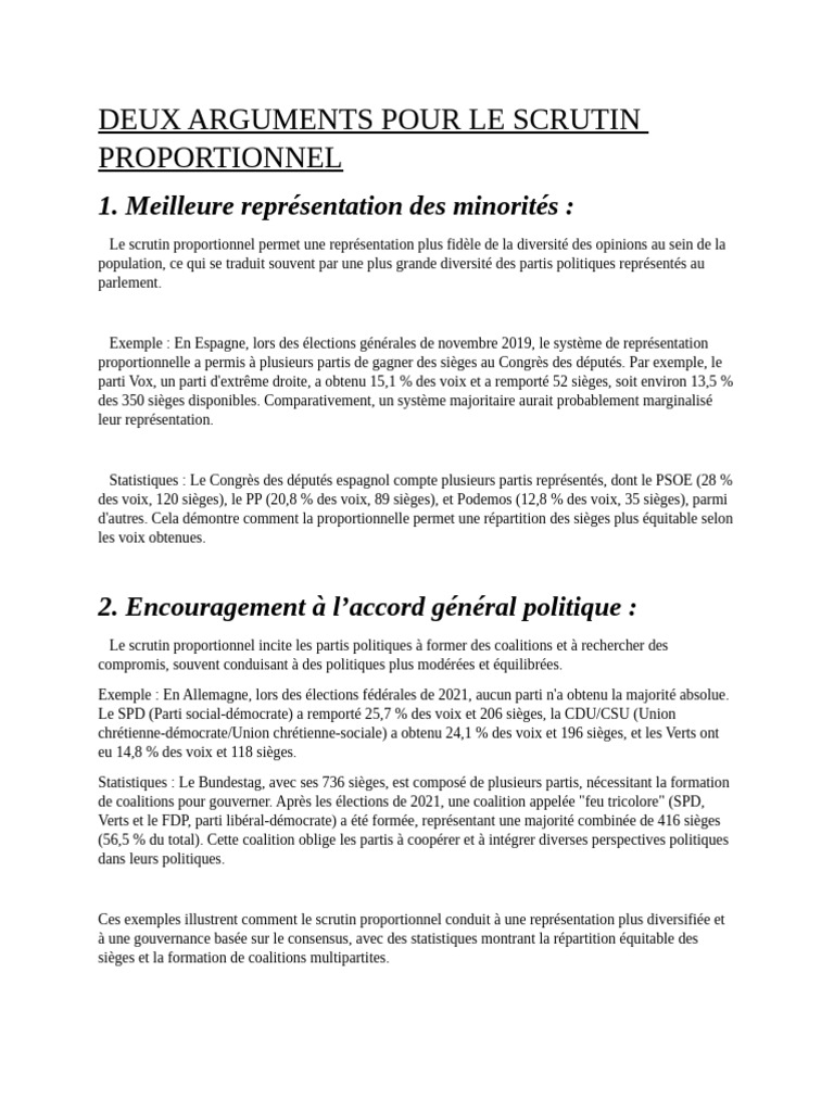 Avantages du scrutin proportionnel | PDF