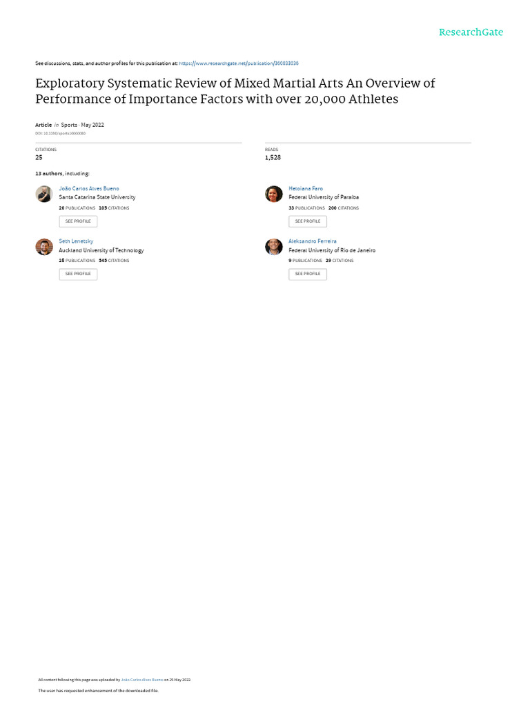 Exploratory Systematic Review of Mixed Martial Arts An Overview of ...