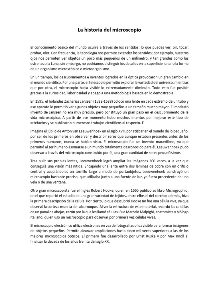 La Historia Del Microscopio | PDF | Microscopio | Ligero