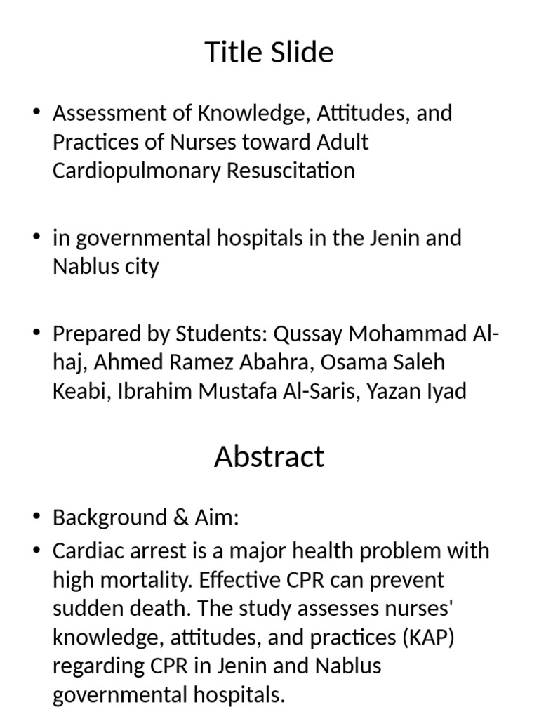 Nurses' CPR Knowledge in Jenin & Nablus | PDF | Cardiopulmonary ...