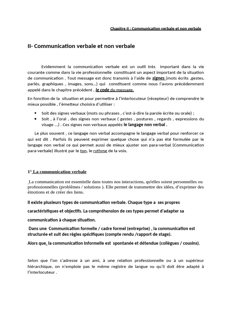 Communication verbale et non verbale | PDF | la communication ...