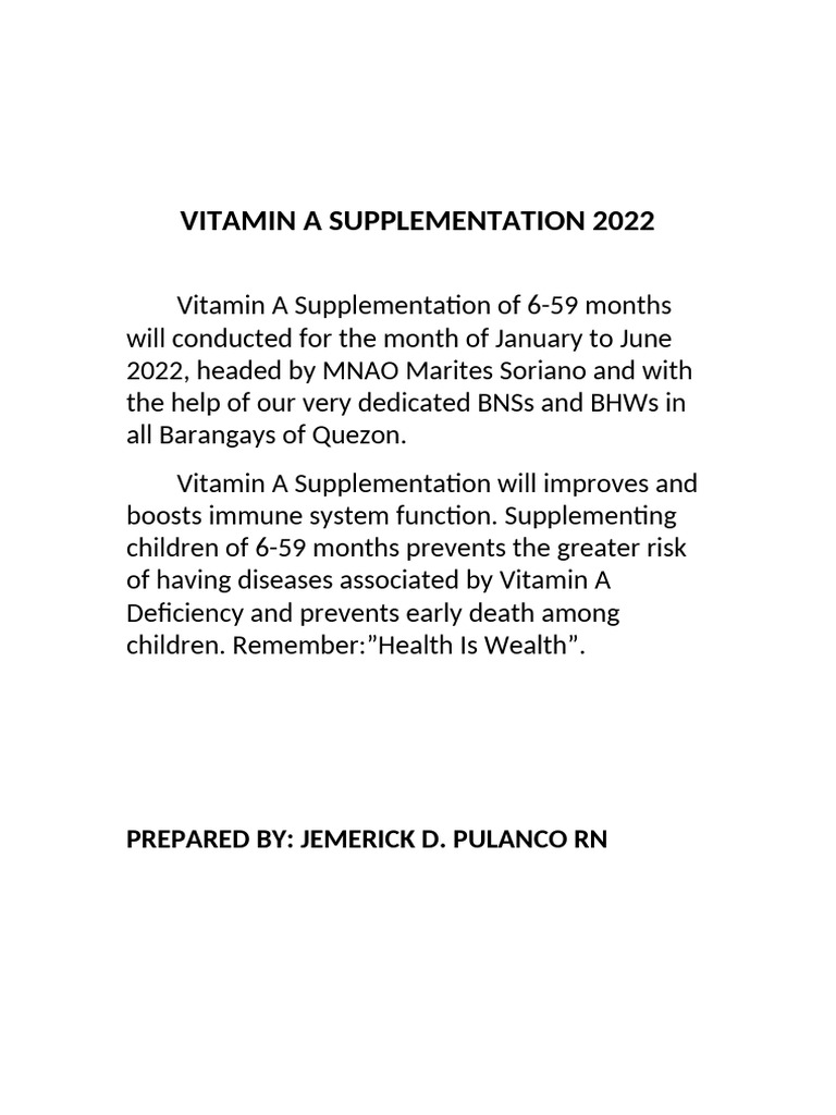 Vitamin A Supplementation 2022 | PDF