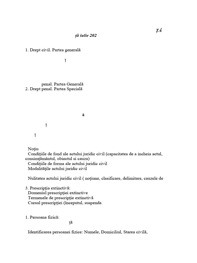 Tematica Bibliografie Examen Licenta Drept 202407 | PDF